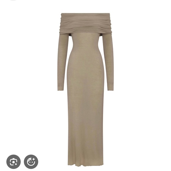 SKIMS Long Sleeve Off-Shoulder Dress in Dune - Picture 2 of 2